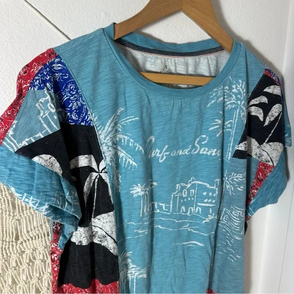 Anthropologie Pilcro Laguna Aqua Surf and Sand Graphic Patchwork Bandana Tee S - Picture 10 of 13